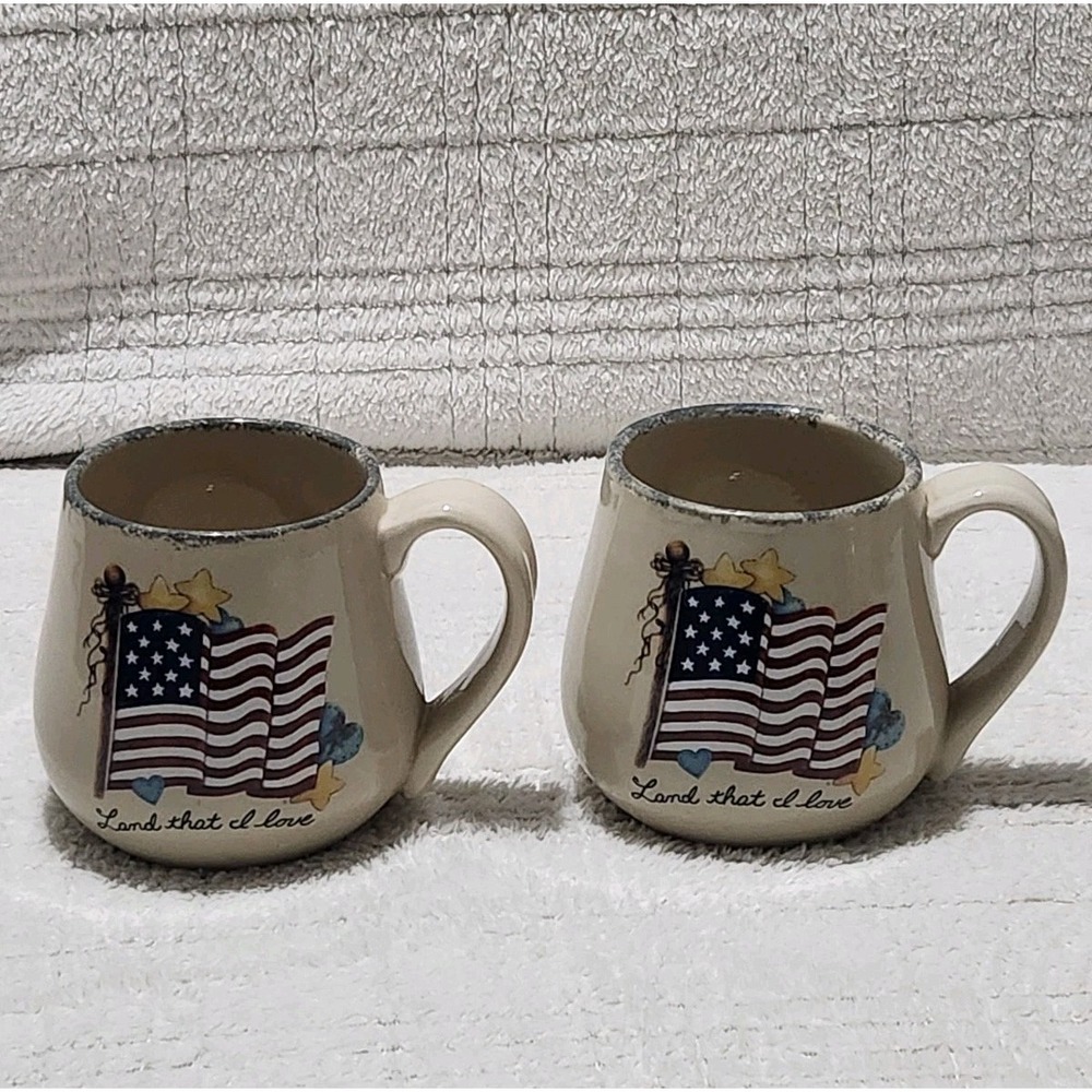Home &‎ Garden Party Mug Land That I Love American Flag Coffee USA 2004 Lot of 2